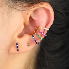 1 Pc gold filled 4 colors Colorful Birthstone red green blue white cz cute charm ear cuff clip on earrings women fashion Jewelry