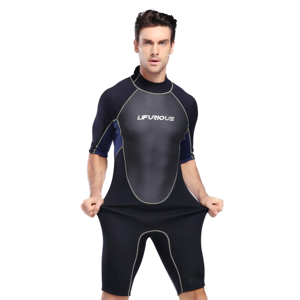 Men's 3mm Summer Wetsuit Adults Full Suits Swimming Diving Swimsuits Short Sleeve Neoprene Cold Water Jumpsuit Warm Swimwear