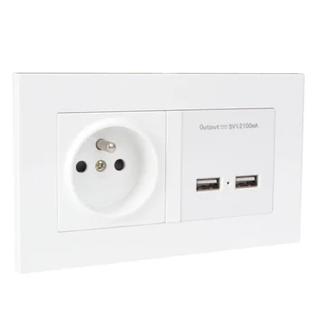 

European Standard Dual USB Two-hole Wall Socket 86-Type Panel Socket Panel Wall Power 2100mA Dual USB Socket Charger (White)