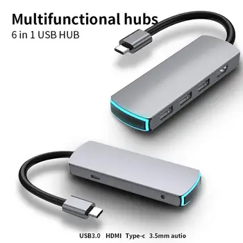 

USB C Hub 6-in-1 USB C To HDMI USB Power Delivery PD Charging Port For MacBook Pro USB C Devices 3.5mm Output Function