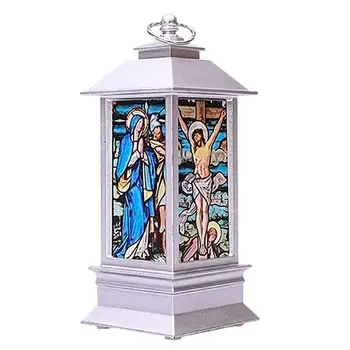 

Christmas LED Storm Lantern Church Jesus Pattern Simulated Small Oil Lamp