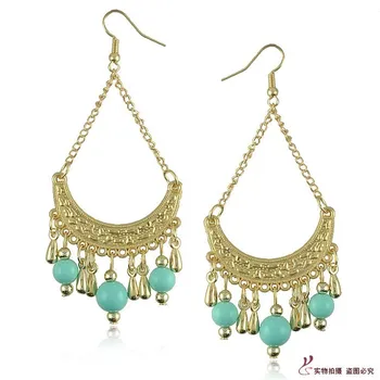

Exaggerated fashion in Europe and America big eardrop Bohemia crescent bay water droplets tassel earrings long earrings