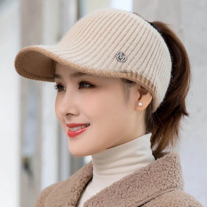 New Women Color Matching Casual Winter Hat Letter Empty Top Cap For Female Knitted Hat