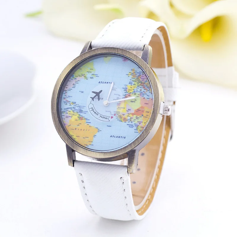 

Lazada Hot Sales Watch Creative Airplane Turntable Map Watch Casual Cowboy Woven Belt Quartz Watch