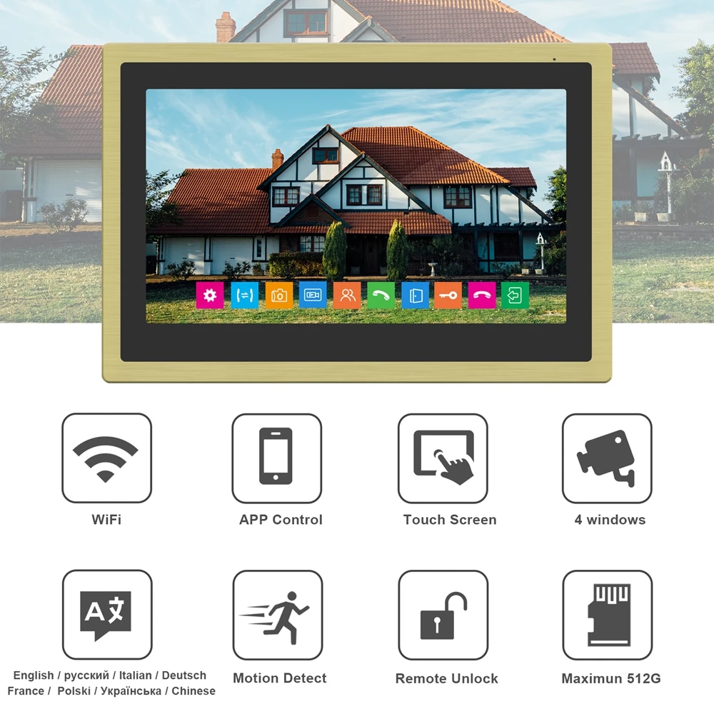 Diagonsview IP видеодомофон Wifi видео дверной телефон беспроводная домашняя система безопасности 10 дюймов сенсорный экран монитор дверной телефон камера