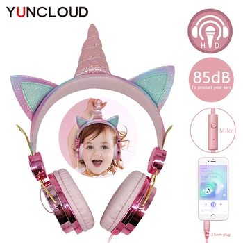 

Wired Headphone Cute Unicorn With Microphone Girls Daugther Kids Music Stereo Earphone PC Mobile Phone Gamer Headset Child Gift