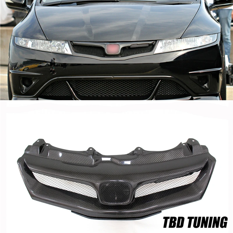 Передняя решетка для Honda Civic FN FK FN2 TYPE R 2006 2007 - 2012 из углеродного волокна и