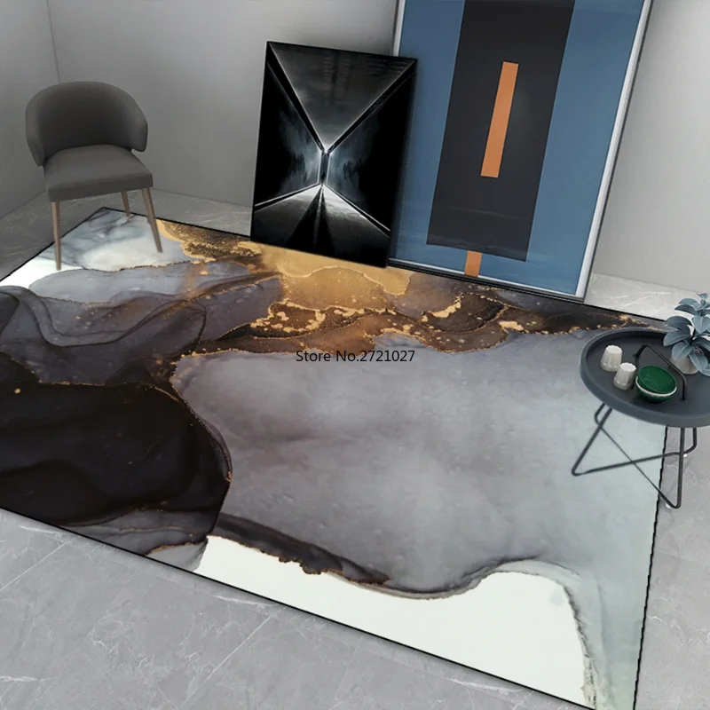 

Modern Living Room Luxury Black Gold Wash Painting Abstract Carpet Nordic Minimalist Bedroom Carpet Floor Mats