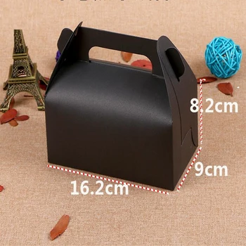 

16.2x9x8.2cm Kraft Paper Box With Handle Black Cake Food Boxes Christmas Birthday Wedding Party Candy Gift Packing Box 15Pcs