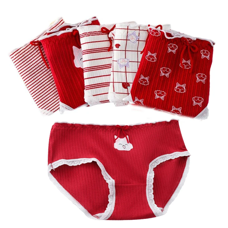 

5PCS/Set Women's Sexy Underwear Cute Cotton Panties Briefs For Girl Ladies lingerie Cartoon Girls Pink Pantys Underpants Thongs