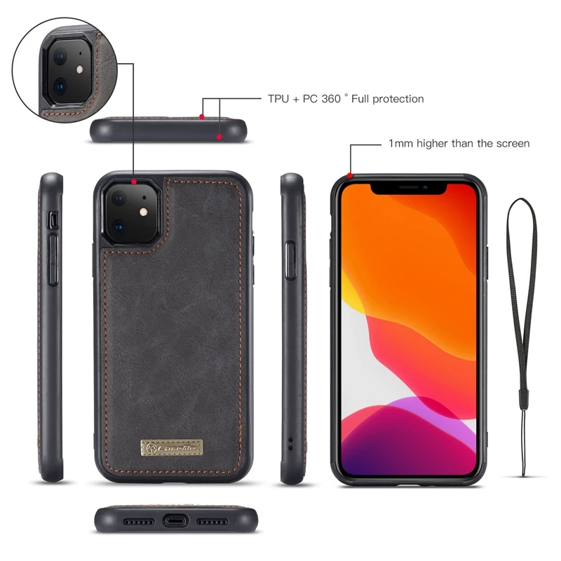 Чехол-кошелек из натуральной кожи для IPhone 11 Pro Max, съемный флип-держатель для телефона, чехол-кобура, 5,8 дюйма, черный цвет