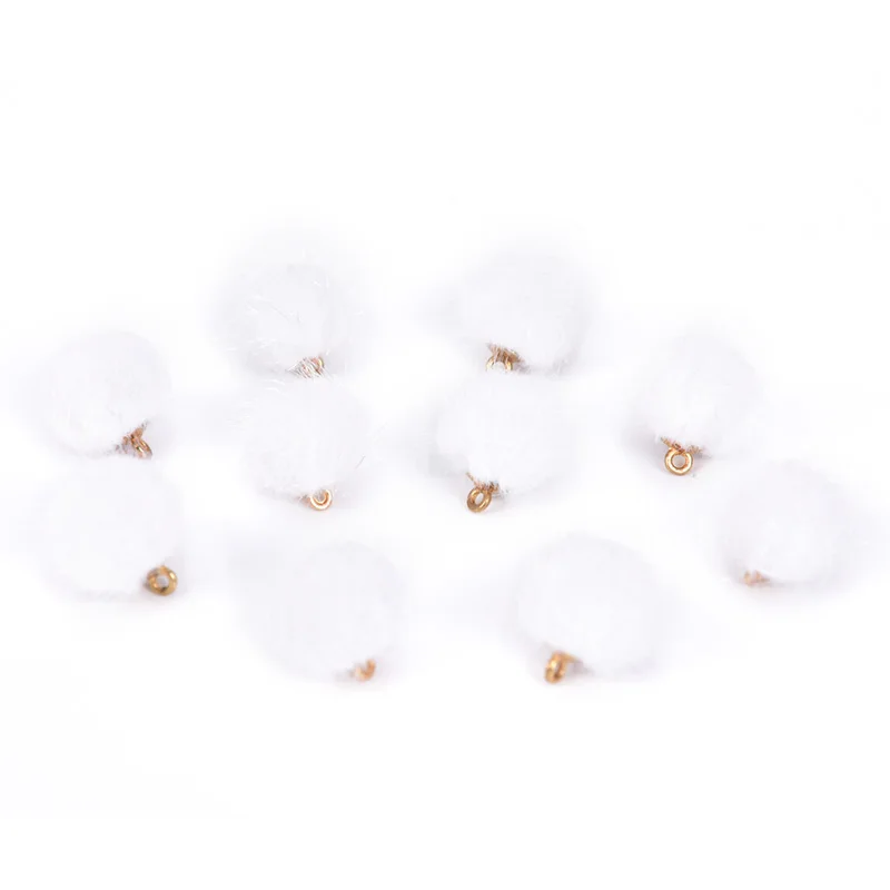 white 10 шт./лот, бусины из плюша, покрытые мехом, шармы, сделай сам, помпон, бусины, подвеска для ожерелья, браслета, сережек, ювелирных изделий - Окраска металла: white