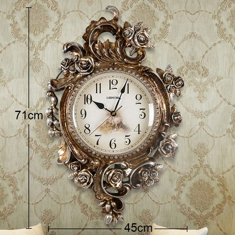 Large Circular Three-dimensional Carving Wall clock Flower Quartz Clock Color:Z1203-6