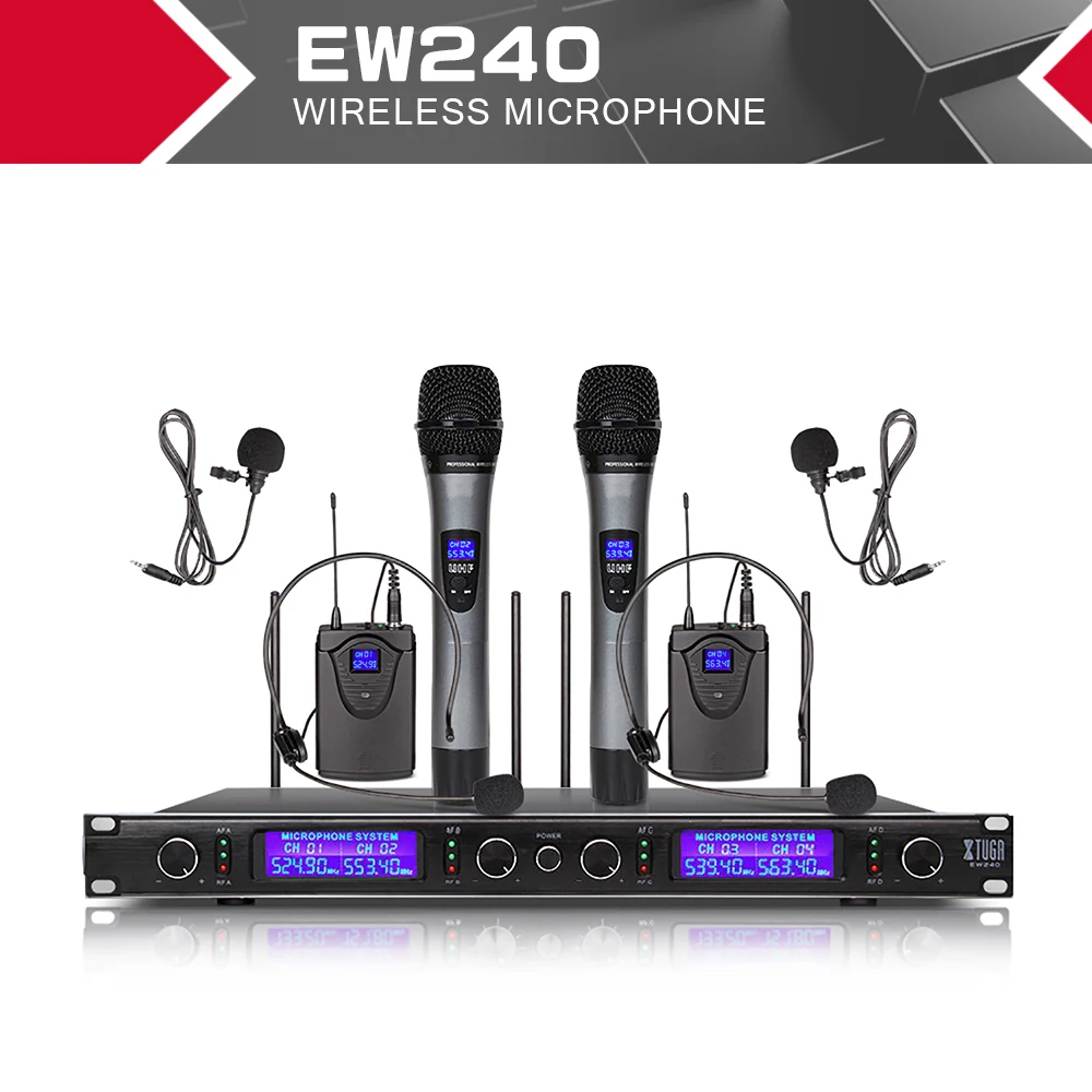 XTUGA EW240 4 Channel Wireless Microphones System