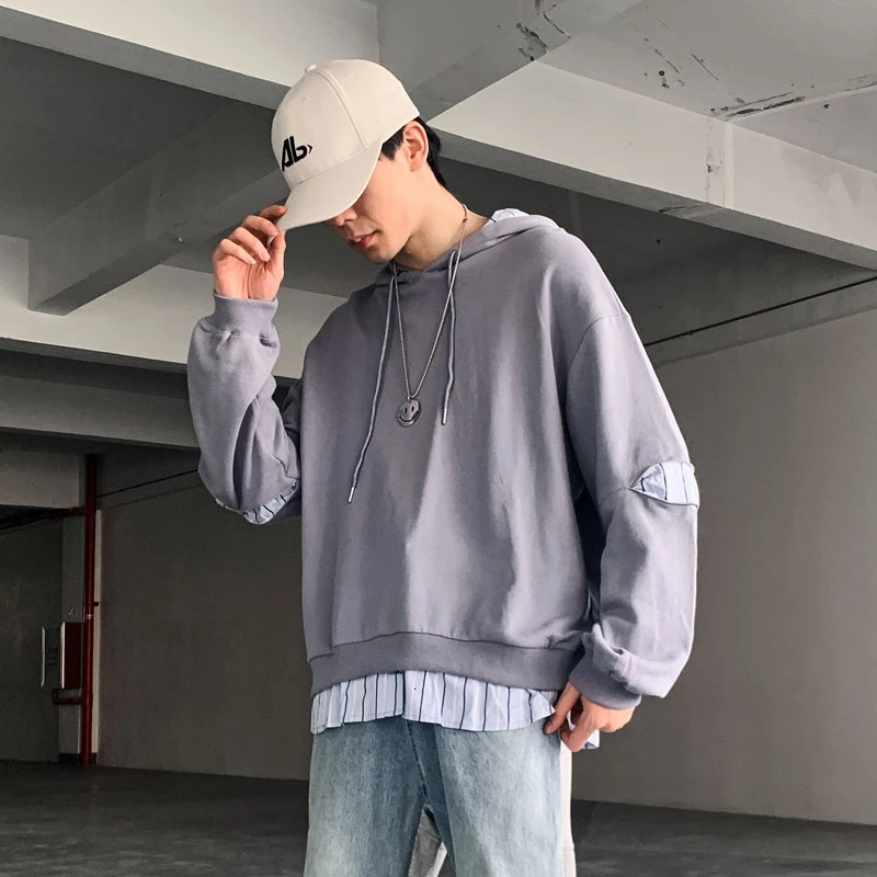 Extfination Streetwear Gray Patchwork Fake 2pcs Men's Hoodies 2020 Men Hooded Sweatshirts Oversized Man Casual Pullovers Tops Extfination Streetwear Gray Patchwork Fake 2pcs Men's Hoodies 2020 Men Hooded Sweatshirts Oversized Man Casual Pullovers Tops
