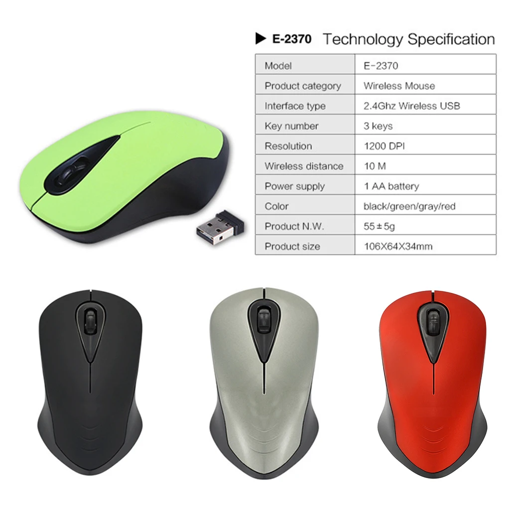 USB Wireless Mouse Mice 1200DPI Adjustable USB 2.0 Receiver Optical Computer Mouse 2.4GHz Ergonomic Mice For Laptop Silent Mouse