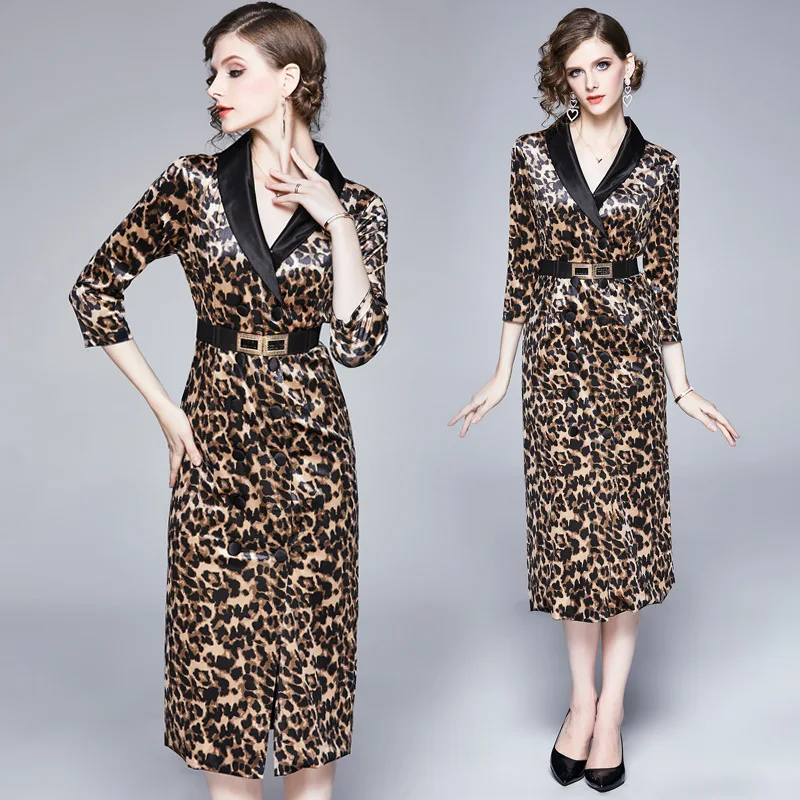 

Leopord Pattern-Europe And America New Style Waist Hugging Slimming Elegant Leopord Pattern Skirt Velvet Printed Sheath Dress