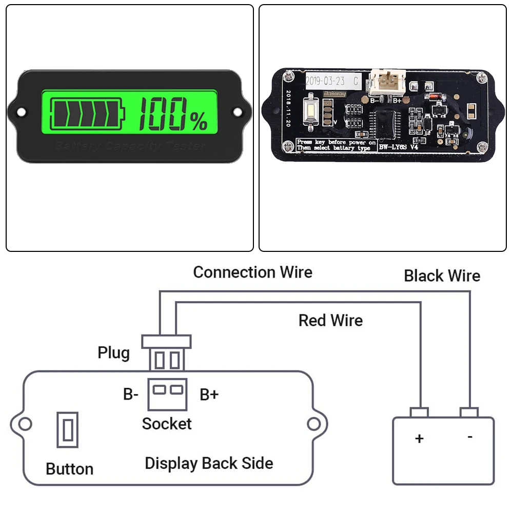 LY6W 12V 24V 36V Battery Capacity Indicator LCD Display Lead Acid Li  Battery Power Tester Monitor DIY Voltage Meter Voltmeter