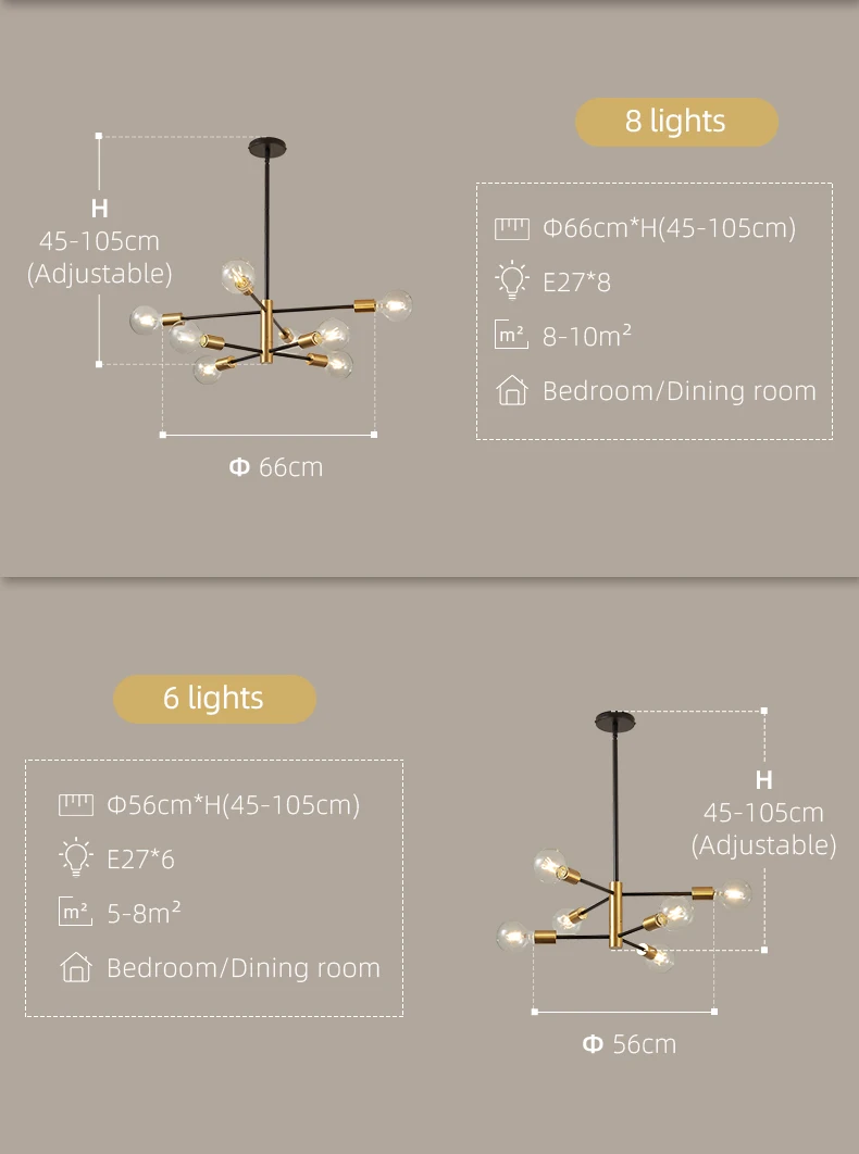 gold chandelier Nordic Pendant Lamp Black Chandeliers for Living Room Bedroom Ceiling Decor Iron Art Match Variety of Bulbs Home Indoor Lighting dining room lights