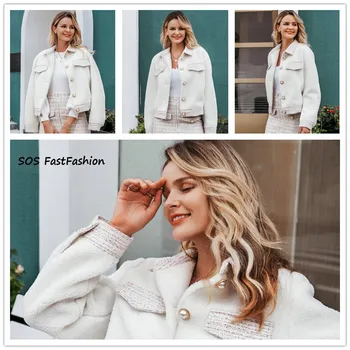 

SOS SHOP Two-piece faux fur women tweed sets Autumn winter female skirt sets Patchwork zipper buttons office ladies coat suits