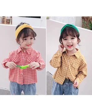 

2020 Spring Girls' Plaid Shirt Small and medium Girls' Loose Long Sleeve Shirt