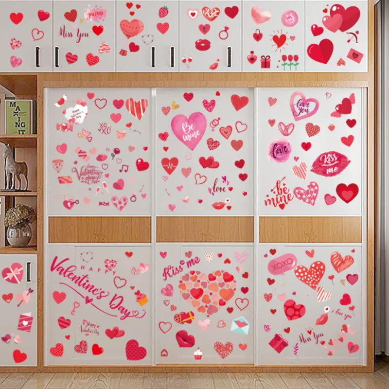 Valentine's Day Static Sticker Window Glass Stickers Refrigerator Stickers DIY Scrapbooking Mobile Phone Decoration Accessories