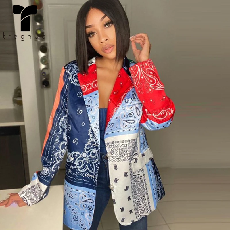 Женский блейзер с принтом Свободное пальто средней длины длинным рукавом и