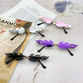 

2020 Fashion Fire Flame Sunglasses Women Men Rimless Wave Sun Glasses UV 400 Eyewear Luxury Trending Narrow Sunglasses