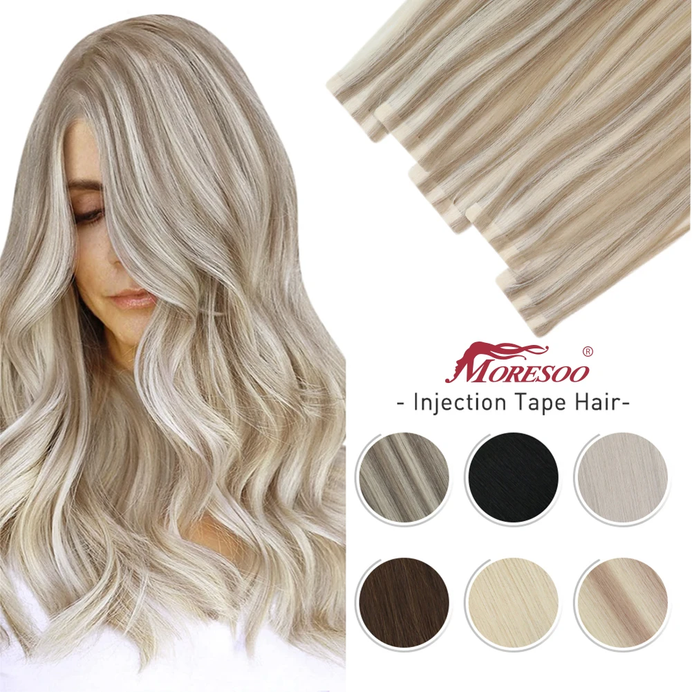 Moresoo Seamless Injection Tape in Hair Virgin Quality 100% Real Human Extension Balayage Extensions Straight | Шиньоны и парики