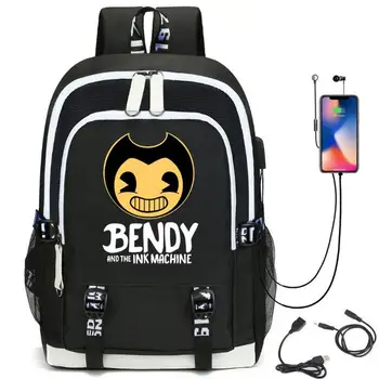 

2020 New Bendy and The Ink Machine Backpack USB Charging Laptop Backpack for Teens Male Travel Student Backpack Cute School Bags
