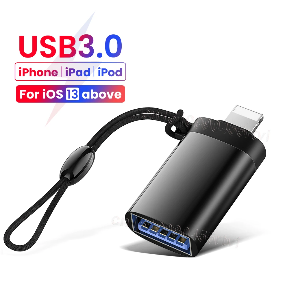 USB 3.0 To 8 Pin OTG Adapter For iPhone 13 With Key Chain For iOS 13 14 Above system Sync Data OTG Adapter Converter For Mouse android data cable