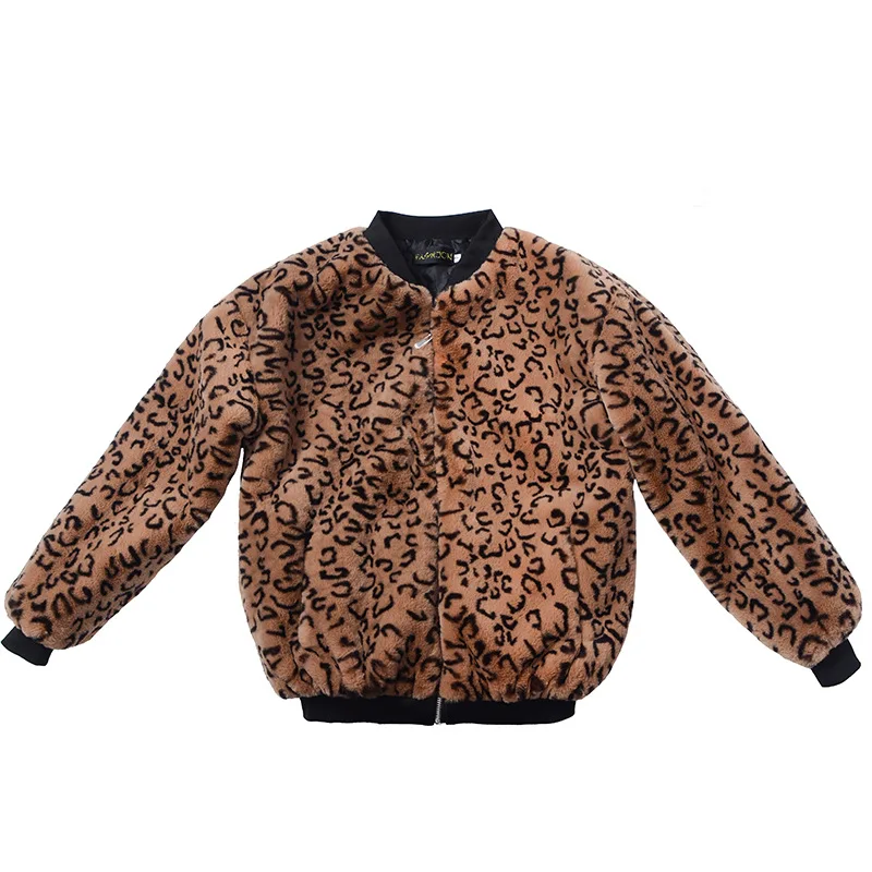 Khaki Leopard Зимнее повседневное пальто на молнии с круглым вырезом и леопардовым принтом из искусственного меха длинные женские рубашки плюшевое пальто свободная женская меховая куртка Новинка - Цвет: Khaki Leopard