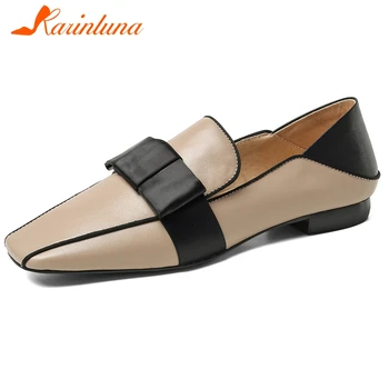 

Karinluna 2020 Fashion New Genuine Cow Leather Slip-On Comfortable Shoes Woman Flats Mixed Colors Casual Flats Women Shoes