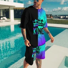 New Summer Men's sweatshirt Trend Suit Geometric Pattern Stitching 3D Printing Men T-shirt Shorts Oversized Sportswear Tee Top