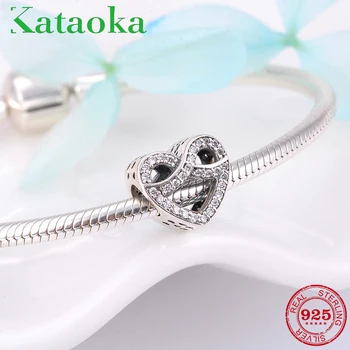 

New 925 Sterling Silver hollow out heart bow and CZ beads Fit Original European Charm Bracelet Jewelry making