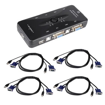 

4 Port USB 2.0 KVM Switch Box + 4 KVM Cables Keyboard Monitor VGA SVGA PC Laptop for Keyboard Mouse Printer High