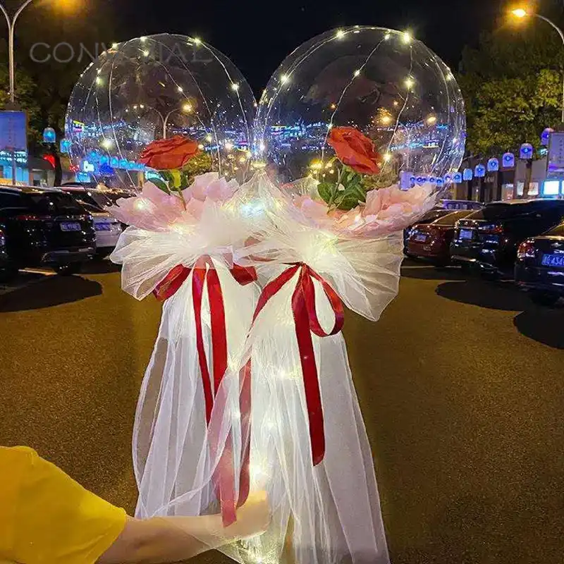 Diy Ledライトと風船誕生日の母のギフトの結婚式の装飾透明なボールled発光バルーンローズブーケ Ballons Accessories Aliexpress