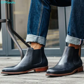 

QYFCIOUFU 2019 Ankle Boots Men's Fashion High Top Casual Chelsea Boot Shoes Genuine Leather Handmade Vintage Formal Martin Boots