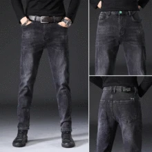 Pantalones de mezclilla negros para hombre, pantalón Chao bordado de marca, tendencia coreana, pantalones vaqueros rectos informales sueltos elásticos, ropa de marca para hombre