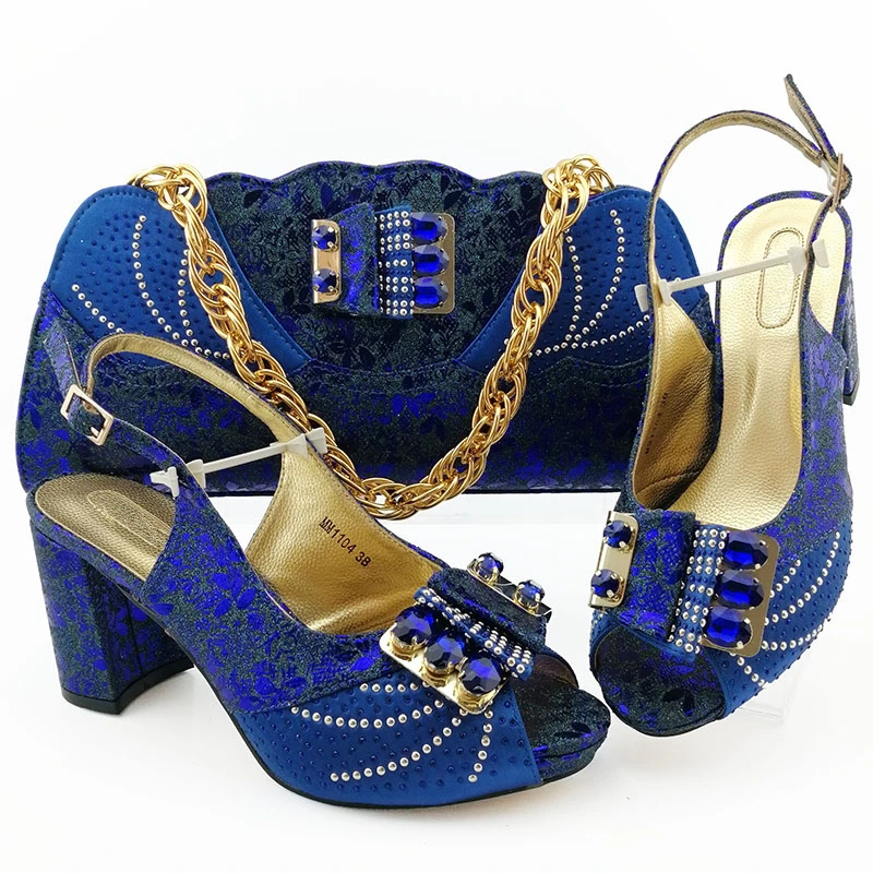 Африканский Для женщин итальянские туфли той же расцветки женская обувь и сумка в комплекте Украшенные аппликацией для свадьбы итальянские туфли в комплекте с набором подходящих сумок для женщин - Цвет: Royal Blue