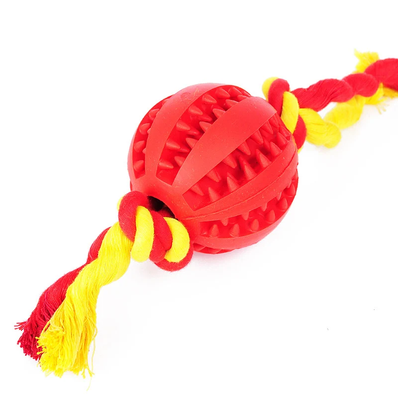 Собака Веревка Узел игрушки Забавный интерактивный эластичный шарик собака жевательная игрушка для собаки зуб чистый шар еды Экстра-жесткий резиновый мяч - Цвет: Red