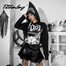 

Fitshinling Goth Hoodie Graphic Printed Letter Ropa Dark Grunge Top Winter Roupas Feminino Street Style Casual Vetement Gothic
