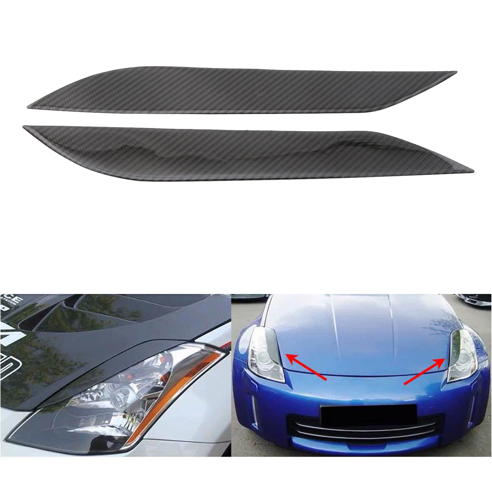 Front Bumper Spoiler Lip, Carbon Fiber Car Front Bumper Fins Splitters Canards Decorative Eyelids Eyebrows for Nissan 350Z