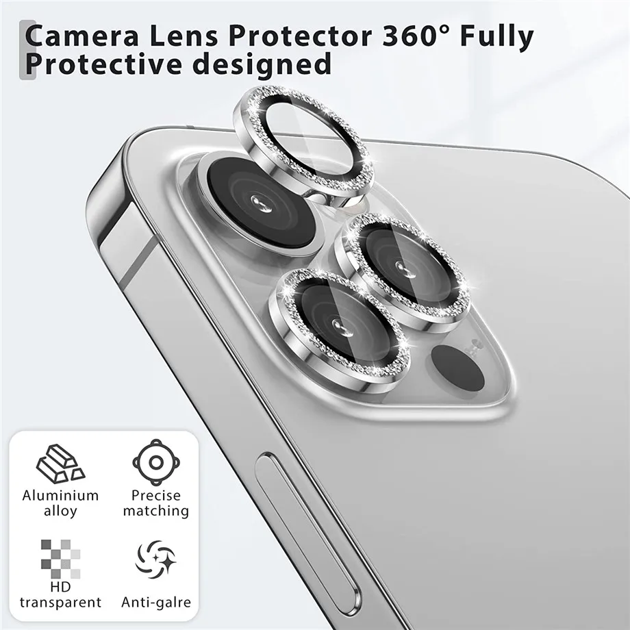 mobile phone screen protector Diamond Glitter Camera Lens Protector On For iPhone 13 12 11 Pro Max Mini Metal Ring Lens Glass On iPhone 13 Pro Max Protective phone glass protector