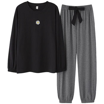 

Pijamas Woman Pj Set Long Sleeve Long Pants Sleepwear Fashion Style Casual Style Spring Autumn Solid Woman Clothes Pajamas Set