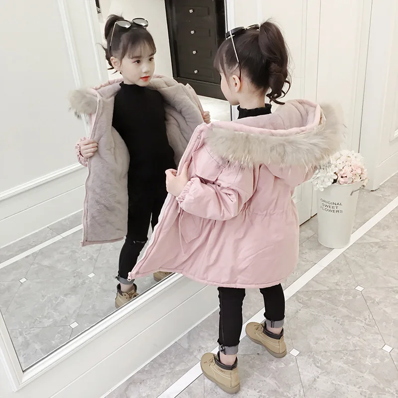 

2019 New Style Korean-style Cotton-padded Children Clothes Girls Winter Mid-length Cotton-padded Jacket Big Boy Children Large F