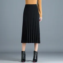 Осенне-зимняя Повседневная Женская эластичная трикотажная черная серая бежевая юбка с высокой талией, корейские плиссированные юбки с оборками для женщин