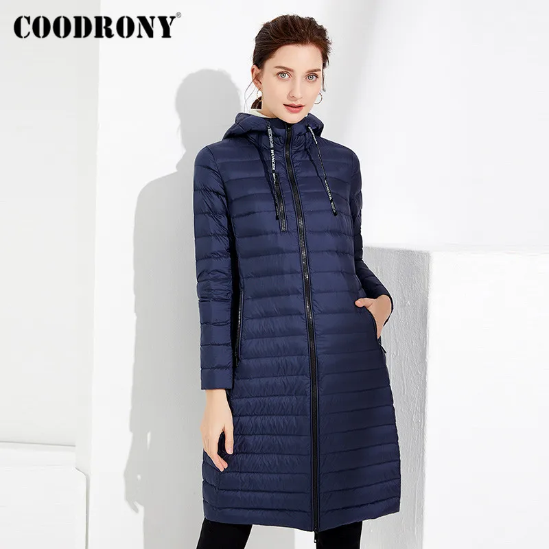 

COODRONY Brand Classical Basic Winter Long Women's Down Jackets With Pockets 2020 Streetwear Warm Female Hooded Coats W9014