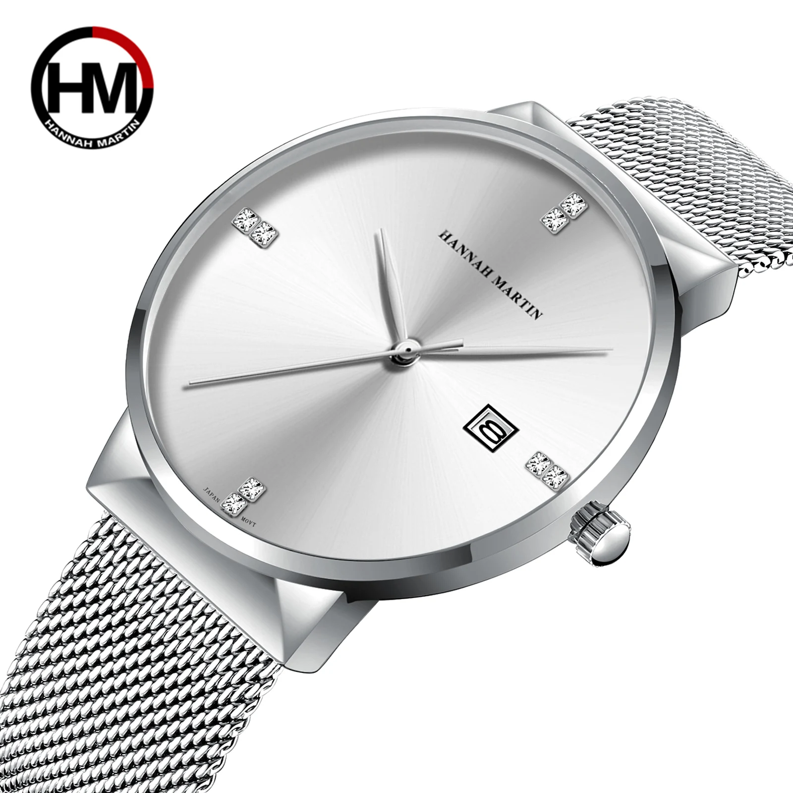 

Hannah Martin Top Luxury Brand Diamond Simple Quartz Men Watches Calendar Male Clocks Stainless Steel Strap Relogio Masculino