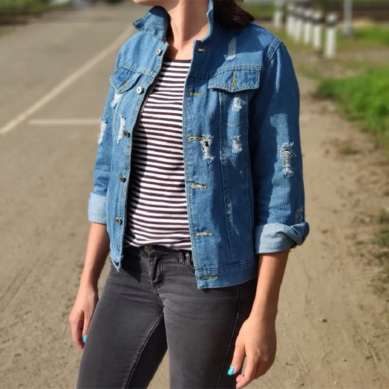 Promo Women Basic Coat Denim Jacket Women Winter Denim Jacket For Women Jeans Jacket Women Denim Coat Lad